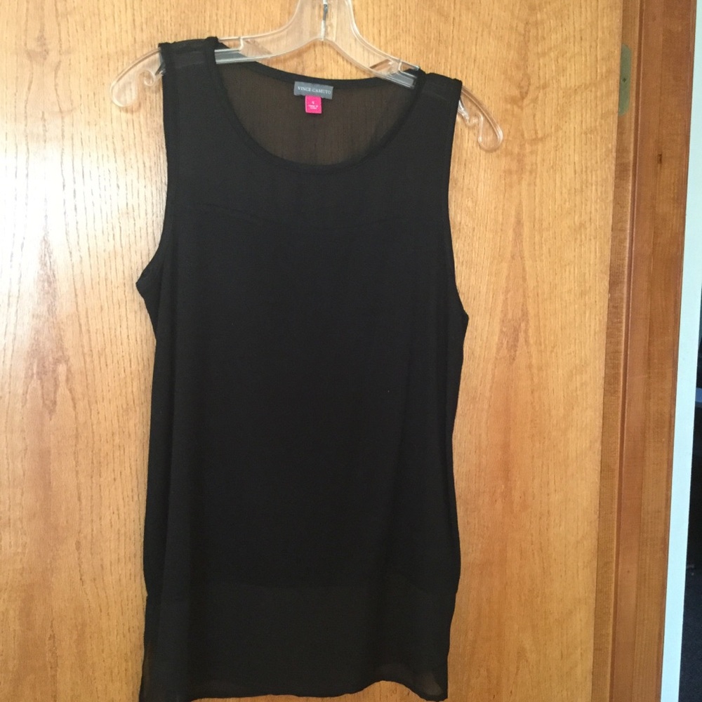 Vince Camuto Black tank with sheer top and hem